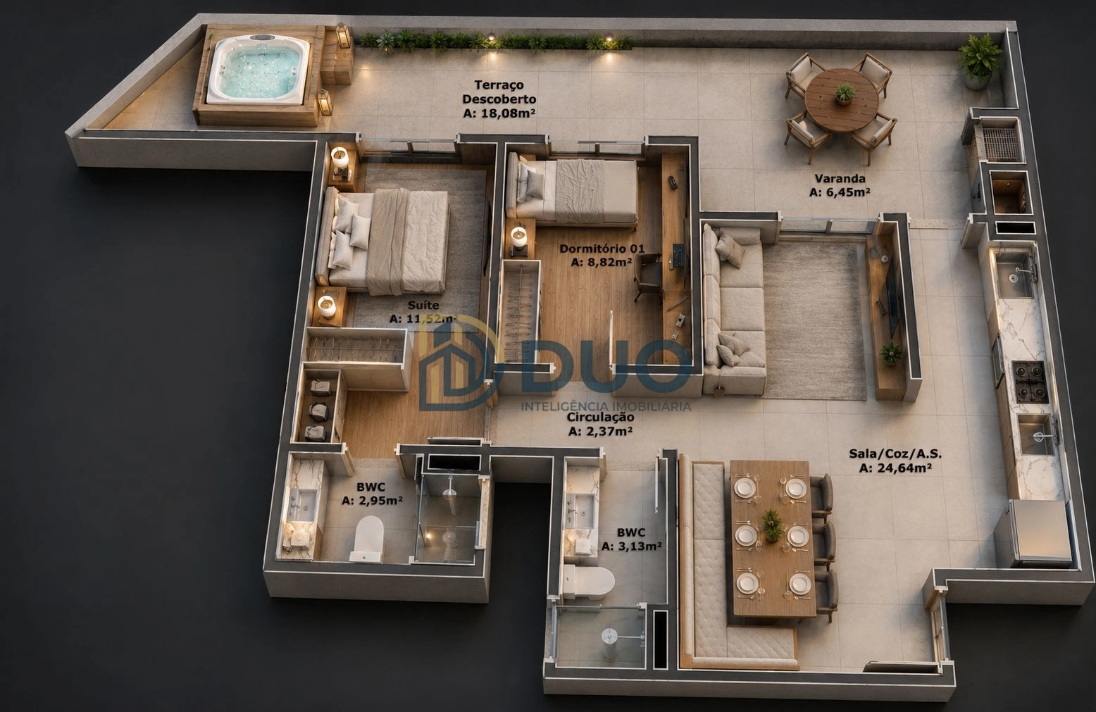 Garden 2 Dormitórios com Jacuzzi e Terraço Privativo