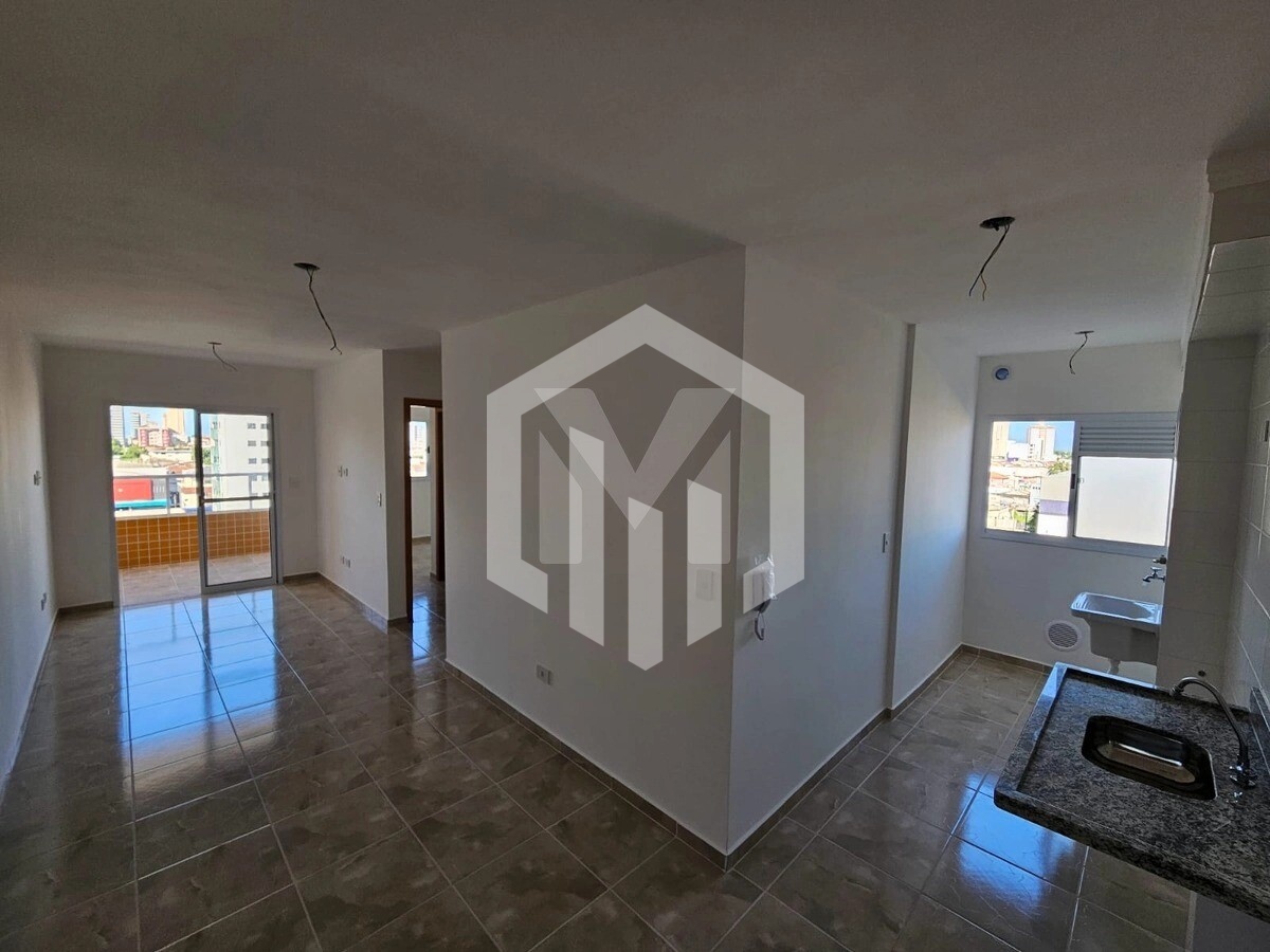 Apartamento de 60m² com 2 dormitórios, 1 suíte, sacada gourmet e vaga no Boqueirão, Praia Grande