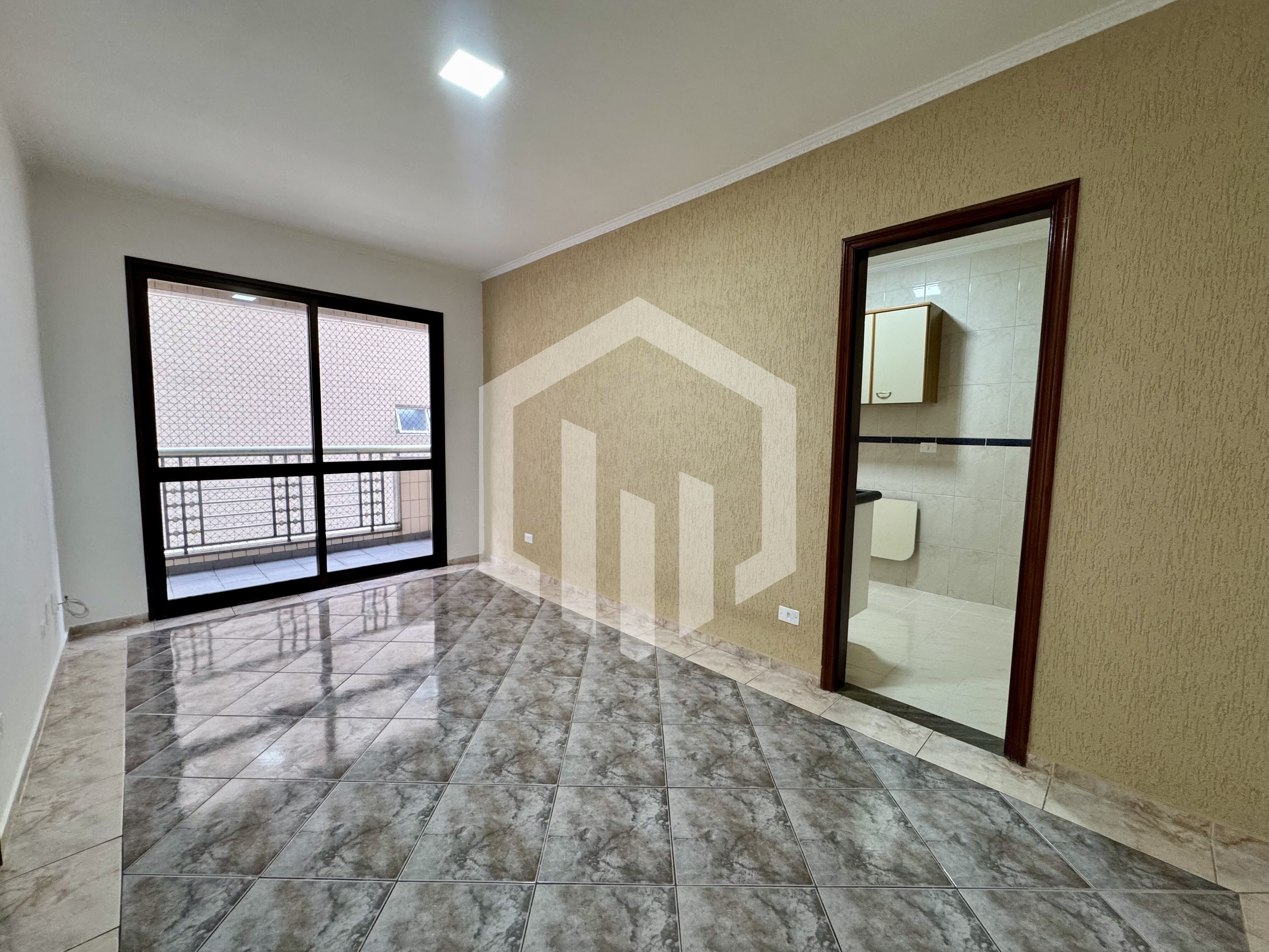 Apartamento de 1 dormitório na Guilhermina, Praia Grande, com varanda, pet aceita, 50m² e vaga de ga